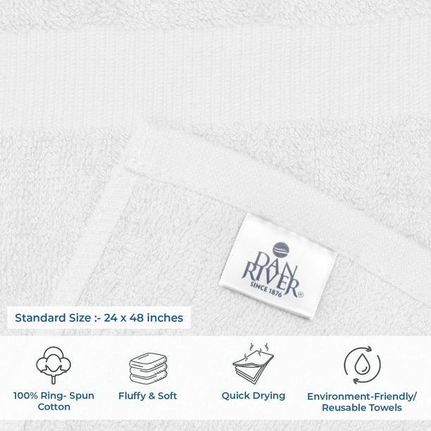 DAN RIVER 100% Cotton Bath Towel Set Pack of 6| Soft Large Bath Towel| Highly Absorbent| Daily Usage Bath Towel| Ideal for Pool Home Gym Spa Hotel| White Towel Set| Bath Towel Set 24x48 in| 450 GSM