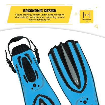 TUDIVING Snorkel Fins, Professional Adjustable Power Open Heel Scuba Diving Fins for Adult Men Women, Blue L/XL