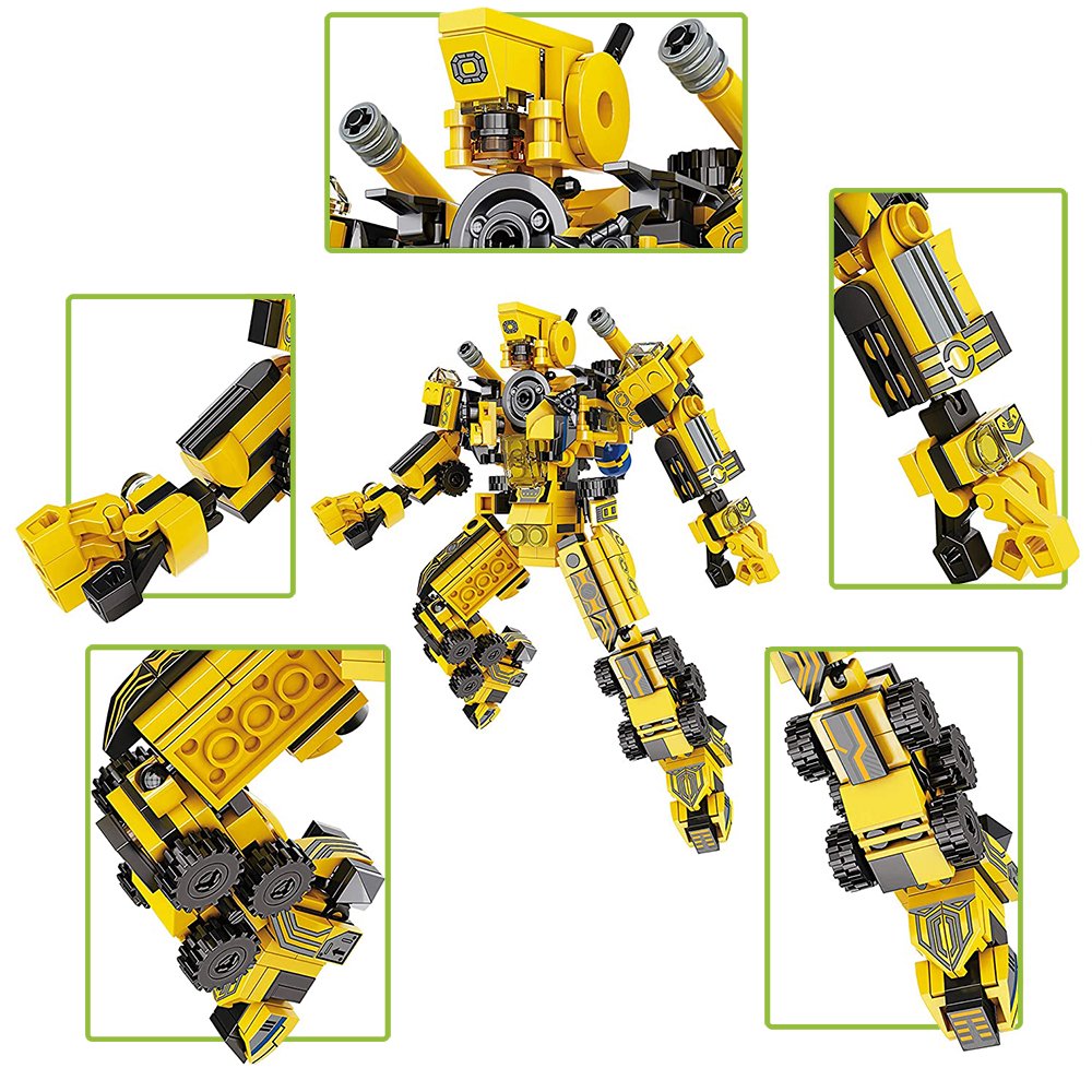 Acantha Yellow Robot Construction Building Toys, 25-in-1 Creative Toy Building Bricks Engineering Vehicles for Kids 6+ Year Old (573 Blocks)