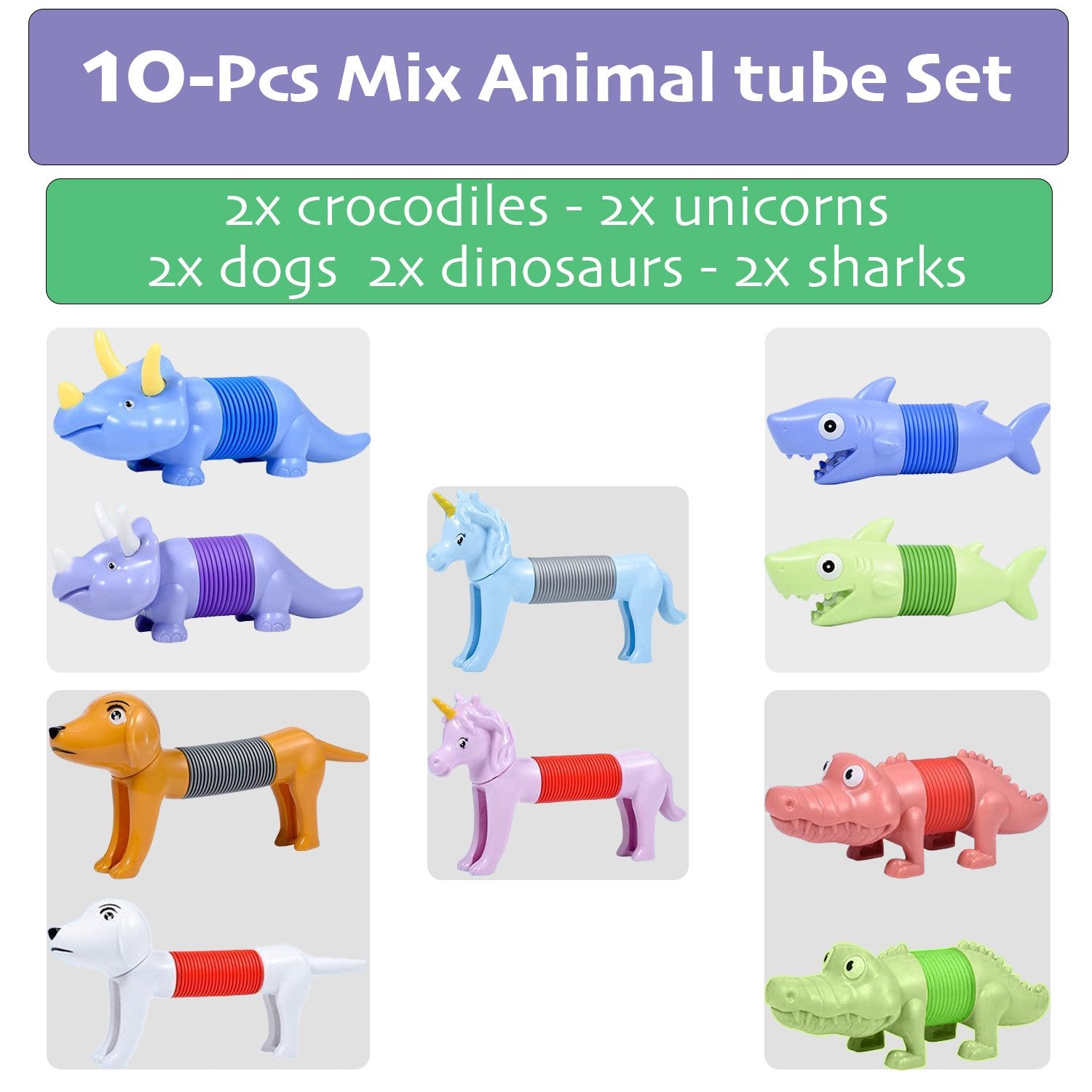 Boxgear 10 Pcs Animal Shape Sensory Pop Tubes Fidget Toys For Toddlers, Girls and Boys – Stress Relief Pop Sound Spring Sensory Toys