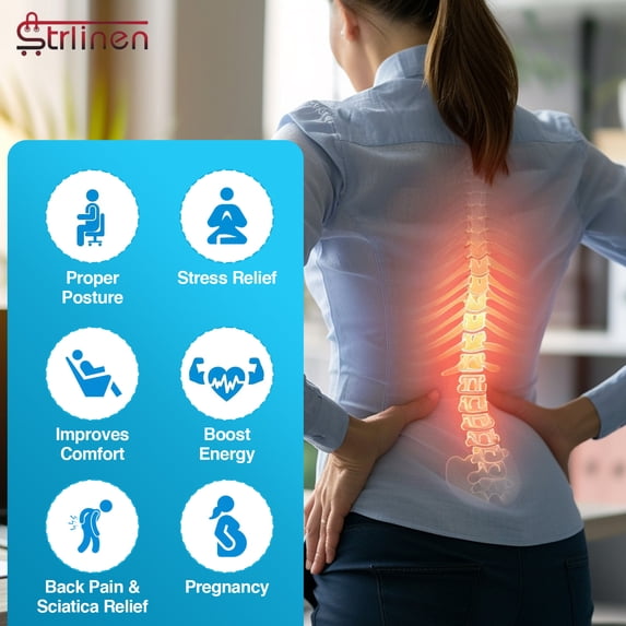 Strlinen Gel Seat Cushion – Memory Foam Coccyx & Tailbone Support, Cooling Office Chair & Car Seat Cushion