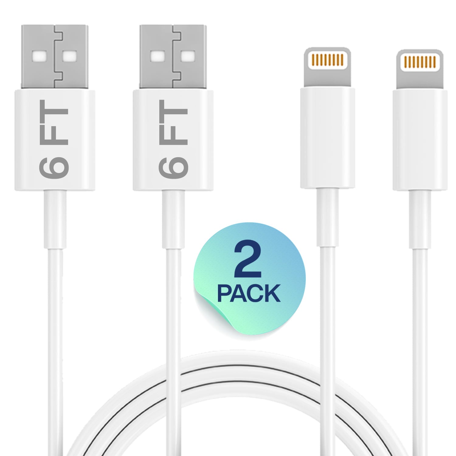 iPhone Charger Lightning Cable - Ixir, 2 Pack 6FT USB Cable, Compatible with Apple iPhone Xs,Xs Max,XR,X,8,8 Plus,7,7 Plus,6S,6S Plus,iPad Air,Mini/iPod Touch/Case, Charging & Syncing Cord