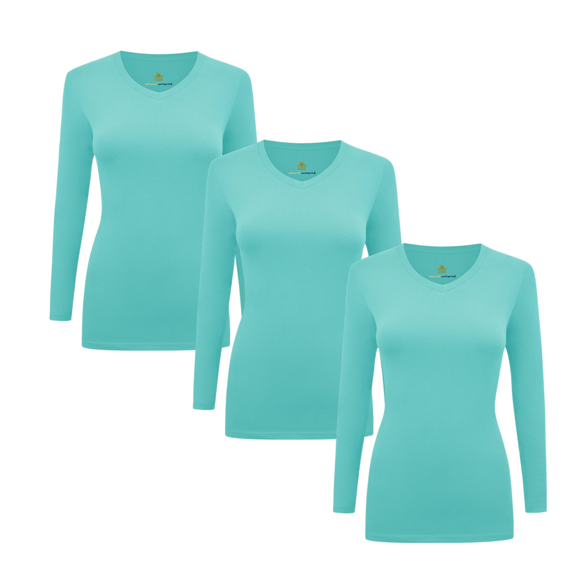 M&M SCRUBS V-Neck Women's Underscrub Tee Long Sleeve T-Shirt 3 PACK (Aqua, 3X-Large)