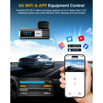 Odrey Car Dash Cam Front and Rear, Dashcam 4K Front and 1080P Rear Camera with 5G WiFi 64GB Card, Dash Camera for Cars with G-Sensor 24H Parking mode, Super Night Vision, Loop Recording