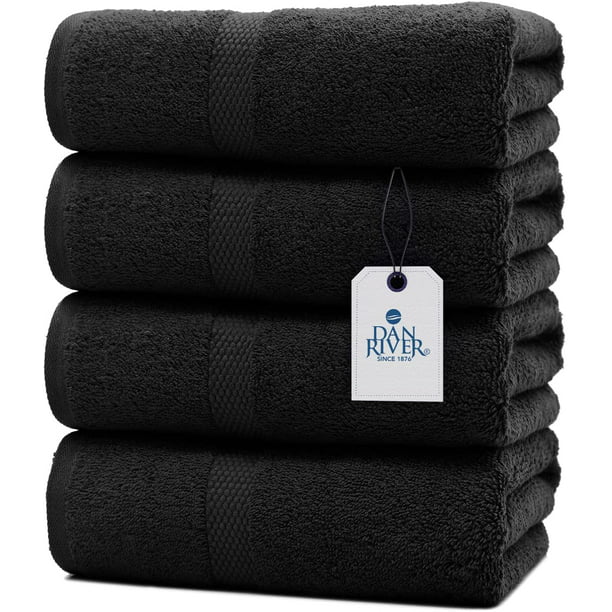 DAN RIVER 100% Cotton Bath Towel Set Pack of 4| Soft Large Bath Towel| Highly Absorbent| Daily Usage Bath Towel| Ideal for Pool Home Gym Spa Hotel| Black Towel Set| Bath Towel Set 27x54 in| 600 GSM