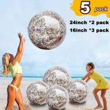 Junipel Inflatable Beach Glitter Ball with Confetti 16 & 24 Inch Premium Beach Theme Water Sand Toy for Beach Party Decoration, Pool Party Supplies Summer Beach Balls -Set of 6 |