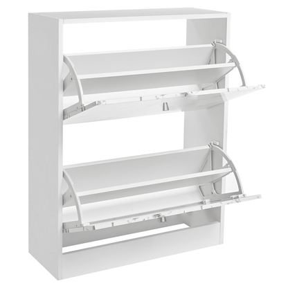 Dowellia 2 Drawer Shoe Cabinet,Wooden Shoes Organizer Cupboard Unit Hallway Furniture,freestanding Entryway 2 tier Modern Shoe Rack Cabinet Footwear Stand for Shoes (Marble White)