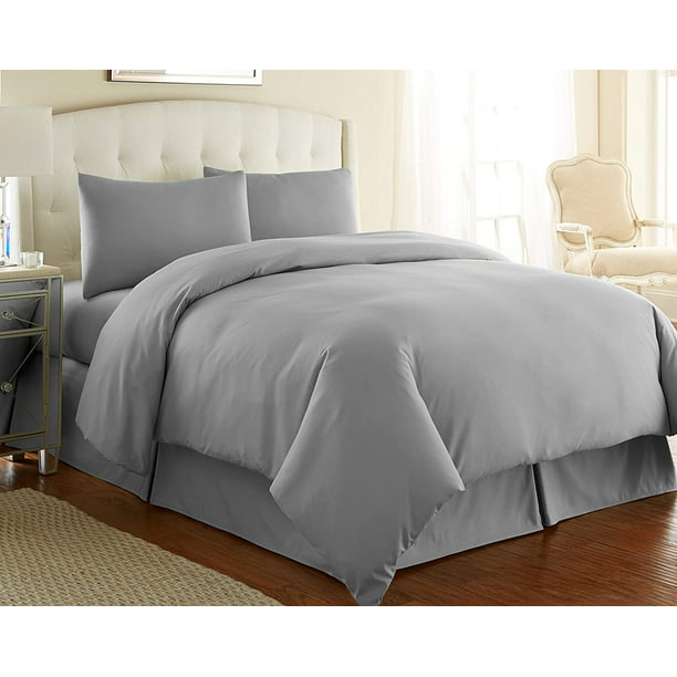 600 Thread Count Egyptian Cotton 1-PCs Duvet Cover Only { Zipper Closure } Super King, Silver Grey Solid