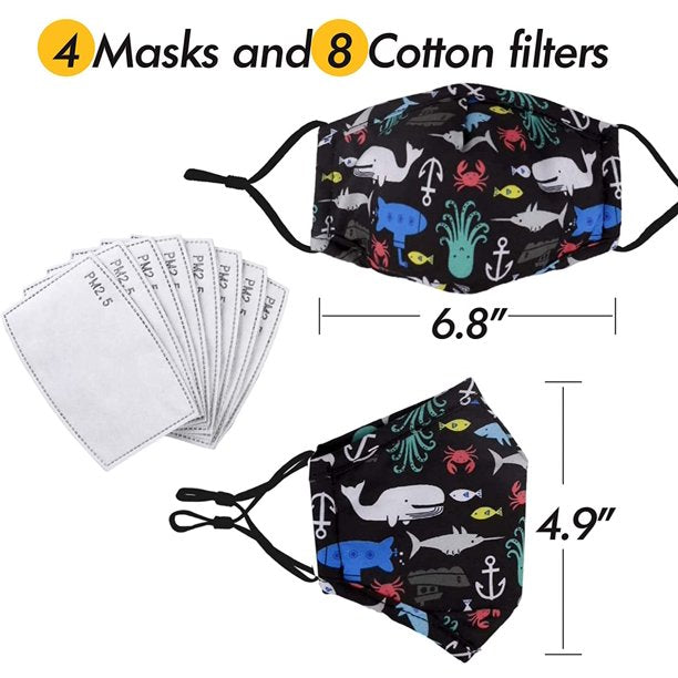 Malai Kids Bandana Face Mask, Kids Mask Cover, Cute Children Mask, Reusable Cloth Face Masks Set, Mouth & Nose Covers for Girls & Boys - Black&Camouflage