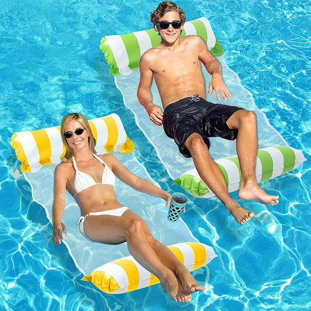 Inflatable Pool Float, 2-Pack Adult Pool Floaties, Multi-Purpose 4-in-1 Swimming Water Floating Rafts ( Saddle, Lounge Chair, Hammock, Drifter) for Pool, Lake, Beach, River