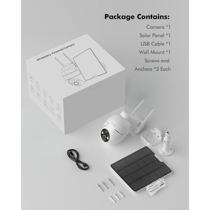 4G LTE Cellular Solar Security Camera Wireless Outdoor, No WiFi Needed, Solar Powered IP65 Waterproof, 2K Color Night Vision, 2 Way Talk, PIR Motion Alerts for Off-Grid Farm, Ranch, Rural Property