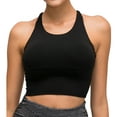 Sports Bra for Women Strappy Medium Support Padded Yoga Crop Tank Top Criss Cross Open Back Removable Cups for Workout Running Black