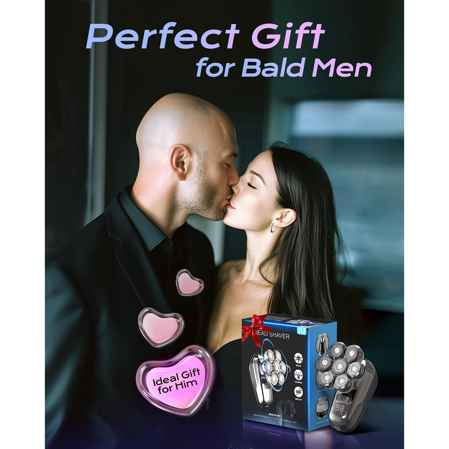 7D Head Shavers for Bald Men, Detachable Head Shaver LED Display Dry Wet Bald Head Razor, IPX7 Waterproof Head Shavers with Type-C Charge