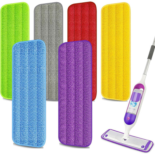 6-Pack Reusable Microfiber Mop Pads for PowerMop – Machine Washable Wet Mop Refills for Hardwood Floors – Fits 13”–15” Spray Mops