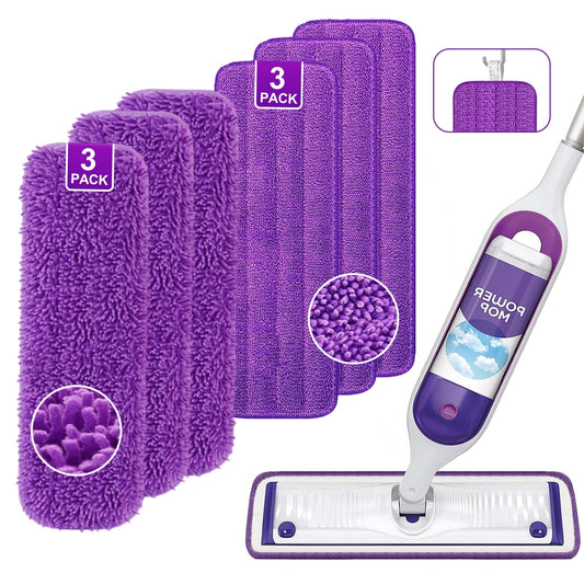 6-Pack Reusable Microfiber Mop Pads for PowerMop – Machine Washable Wet Mop Refills for Hardwood Floors – Fits 13”–15” Spray Mops