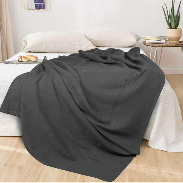 GLAMBURG 100% Cotton Thermal Blanket, Breathable Bed Blanket Twin Size, Soft Waffle Blanket, Twin Blanket, All Season Cotton Blanket, Charcoal