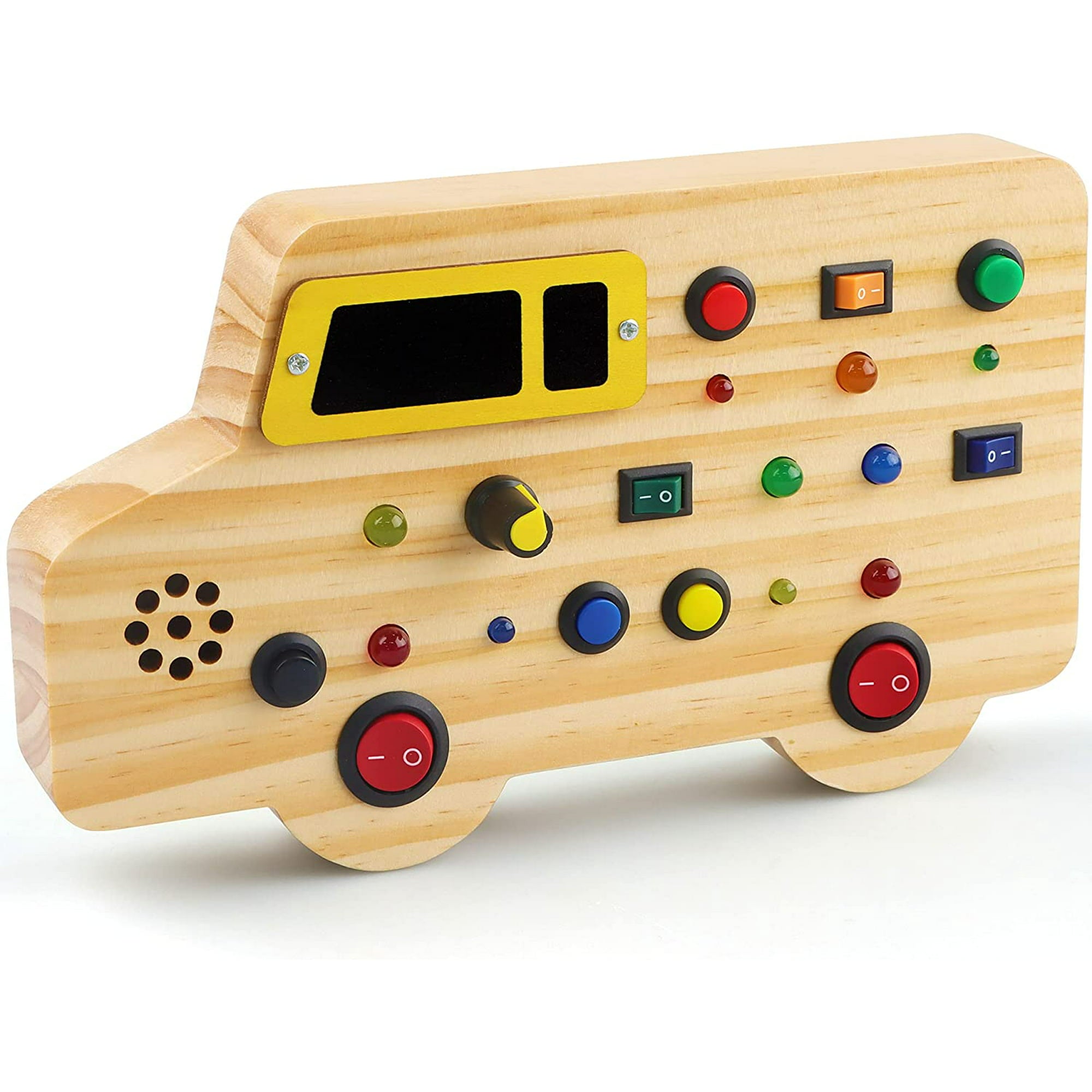 Terra Wooden Toddler Toys Montessori Busy Board, Sensory Toys with Light up LED Sounds Buttons Wooden Car Toys, Education Toys Montessori Toys for 1+ Year Old Boy/Girl Baby Gifts Kids Toys