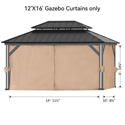 Covered Outdoor Gazebo Curtain Replacement Universal 4-Panel Sidewalls 12' x 16', Outdoor Gazebo Privacy Curtains with Zipper (Curtain Only)