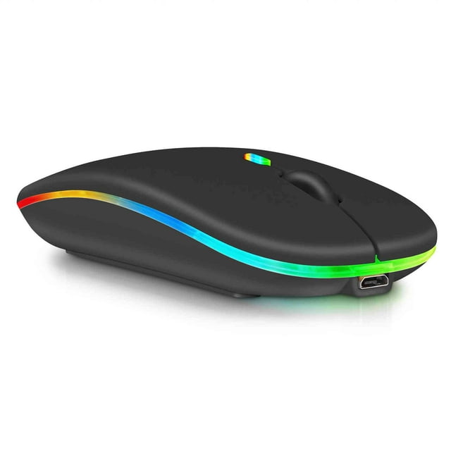 2.4GHz & Bluetooth Mouse, Rechargeable Wireless Mouse for Samsung Galaxy Tab S8+ Bluetooth Wireless Mouse for Laptop / PC / Mac / Computer / Tablet / Android RGB LED Onyx Black