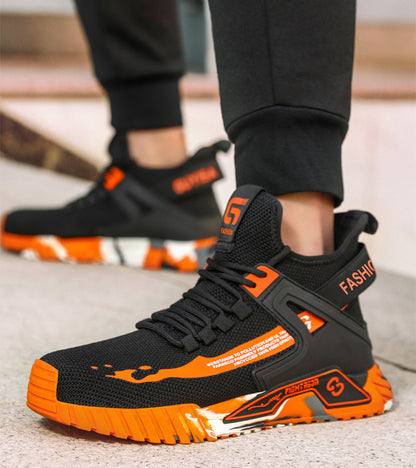 MANLEGU Outdoor Security Boots Steel Toe Boots For Men Work Safety Shoes Indestructible Slip-Resistant Shoes Stylish Cool Safety Boots Orange