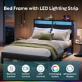 Bestier Queen Size Platform Bed Frame with Storage Headboard, LED Lights & USB Charging Station, Metal Bed Frame Black