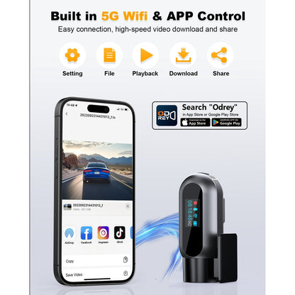 Odrey Dash Cam 4K UHD Front Dashcam with 5G WiFi Car Camera, Dash Camera with APP 24H Parking Mode, WDR, Loop Recording, Night Vision, Support 256GB Max