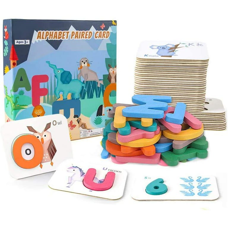 Clover Montessori Toys Set Featuring 36 Double-sided Flash Cards and 37 Wooden Blocks for Toddlers