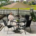 ELPOSUN Outdoor Dining Set of 5, Patio Table and Chairs Set, Textured Glass Tabletop, 4 Stackable Patio Chairs, Patio Furniture, Balcony, Porch, Lawn- Black