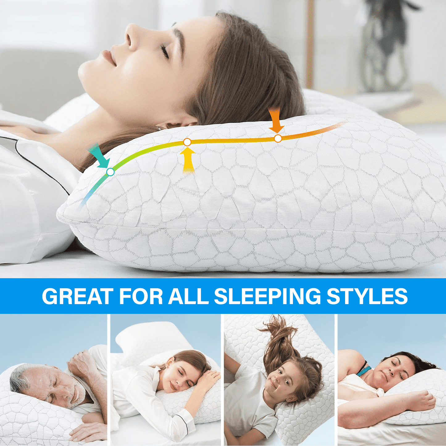 Strlinen Cooling Pillows for Sleeping, Shredded Memory Foam Bed Pillows Queen Size, Supportive Gel Pillow for Hot Sleepers Cool Pillow for Side Back and Stomach Sleepers, Cold Pillow Set of 1
