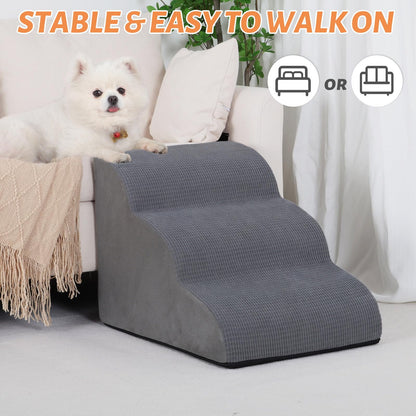 OEIKPFN 3 Tiers Dog Ramp and Stairs for Beds Or Couches - Non-Slip Sturdy Pet Steps - for Small Dogs to get on High Bed
