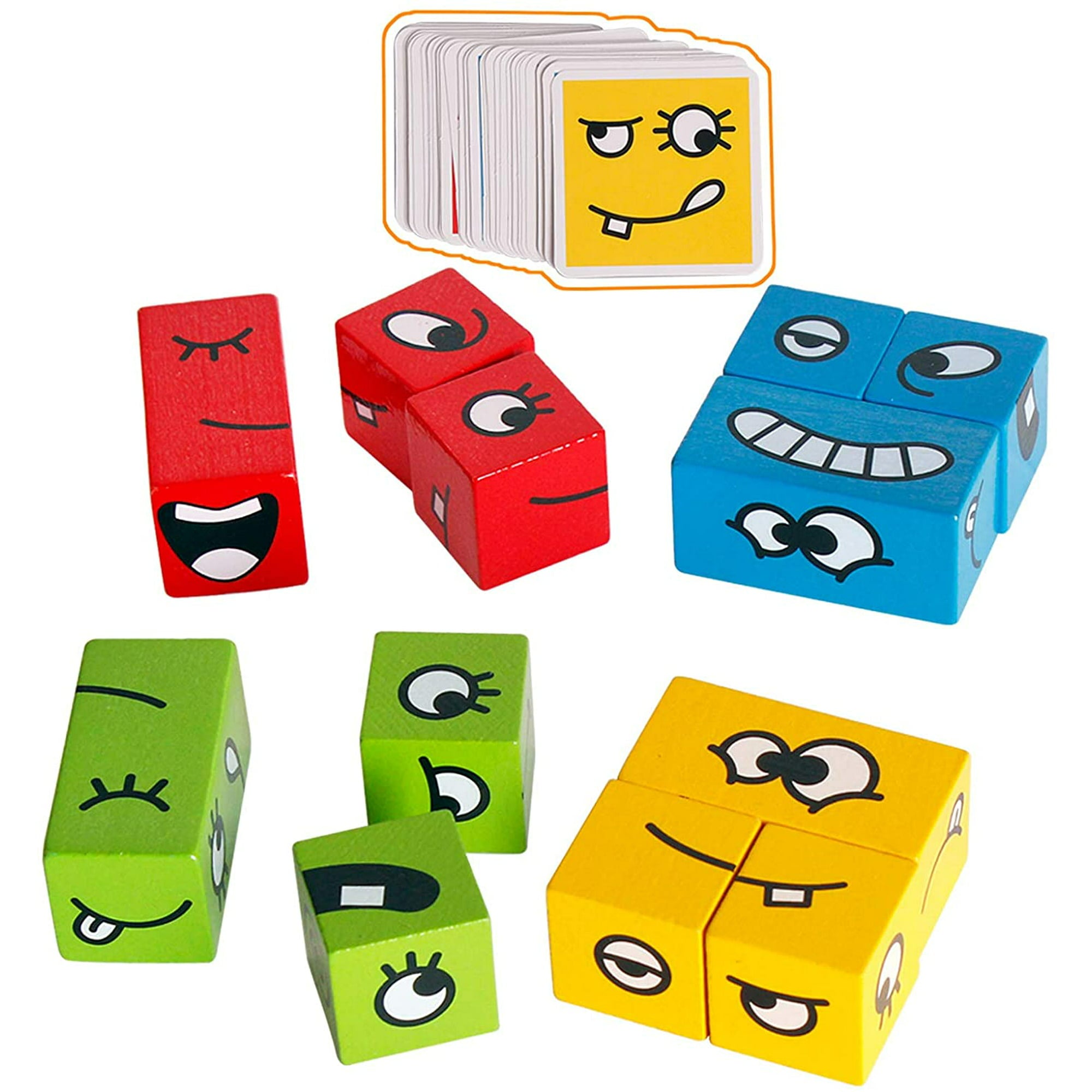 Face Changing Cube,Wooden Expressions Matching Block Puzzles Building Cubes Toy Board Games Educational Montessori Toys for Kids Ages 2 Years and Up