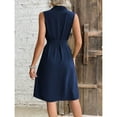 MLDRA Women's Dresses Midi Sundress Belted Shirt Sleeveless V-Neck Flowy Beach Skirt 2025 Spring Summer Casual Navy