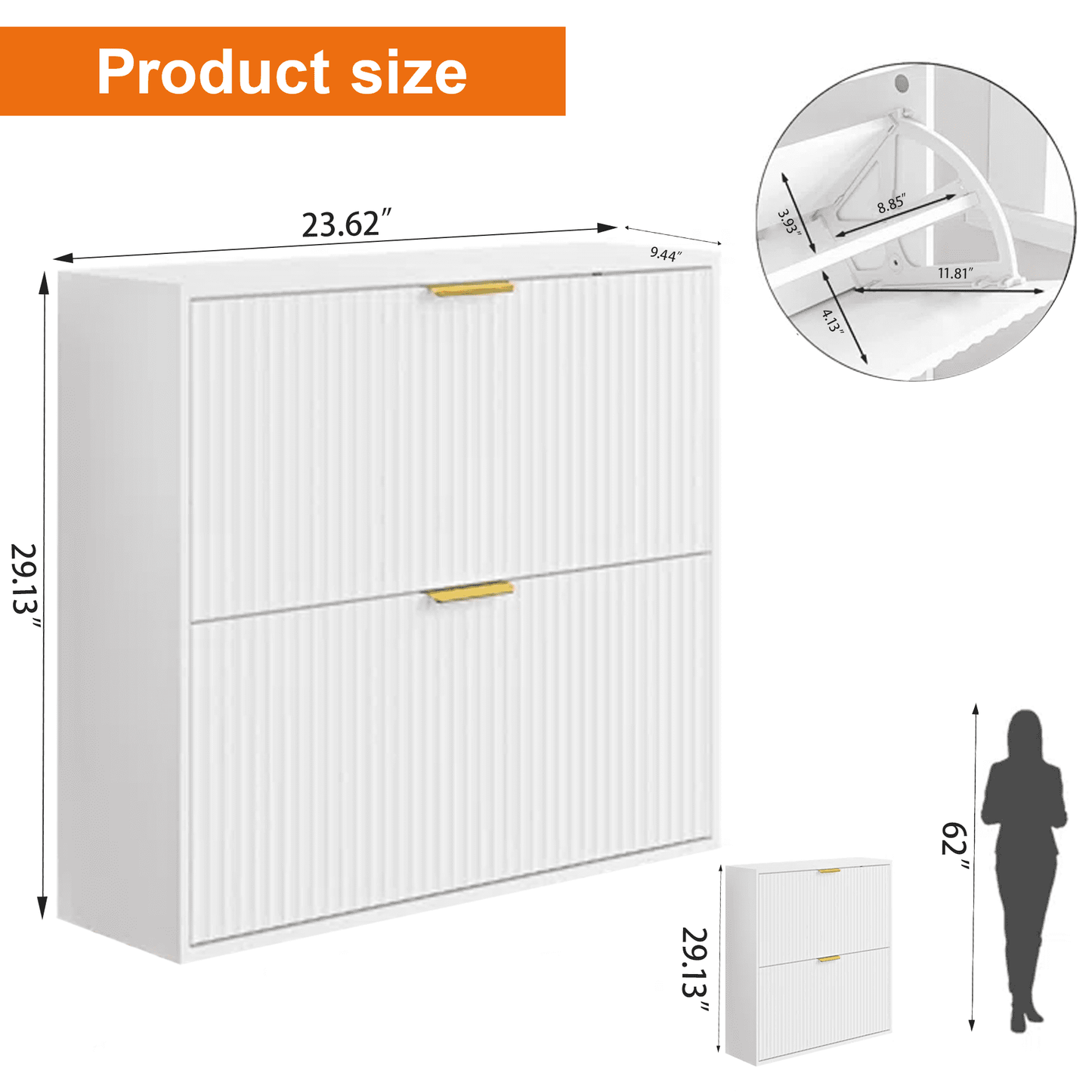 Dowellia Shoe storage cabinet with 2 flip-out drawers, Narrow shoe storage cabinet for entrance hall, Shoe storage cabinet in white wood