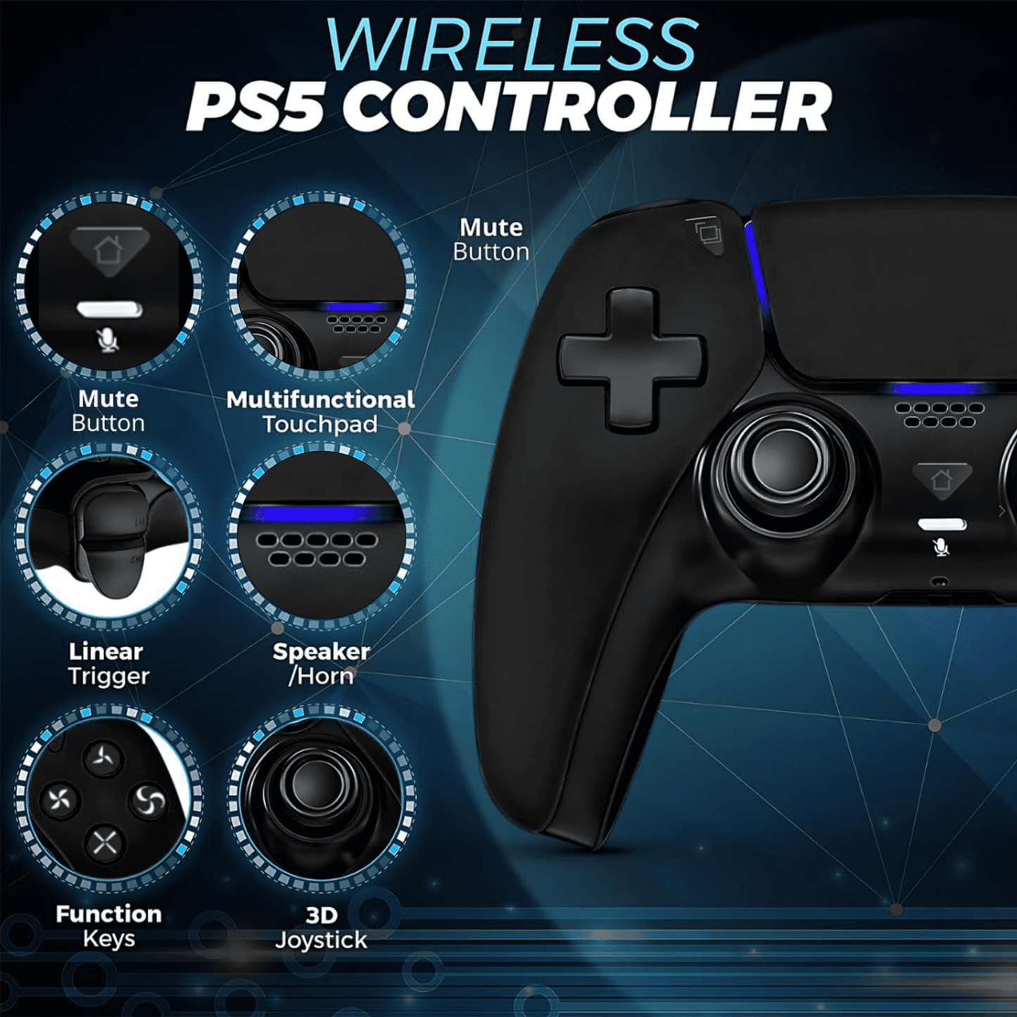 Wireless Controller Compatible for P5, Bluetooth 5.0 with 1000mAh Battery, Dual Vibration, 6-Axis Motion Control, USB-C Charging, Gamepad Compatible with P5/Windows PC