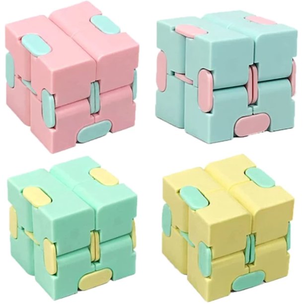 Oren Fidget Cube Pack, Infinity Cubes for Sensory Play, Handheld Puzzle Game for Children, Teens - Promotes Fun, Stress Relief & Focus, Blue, Green, Pink, And Yellow - Set of 4