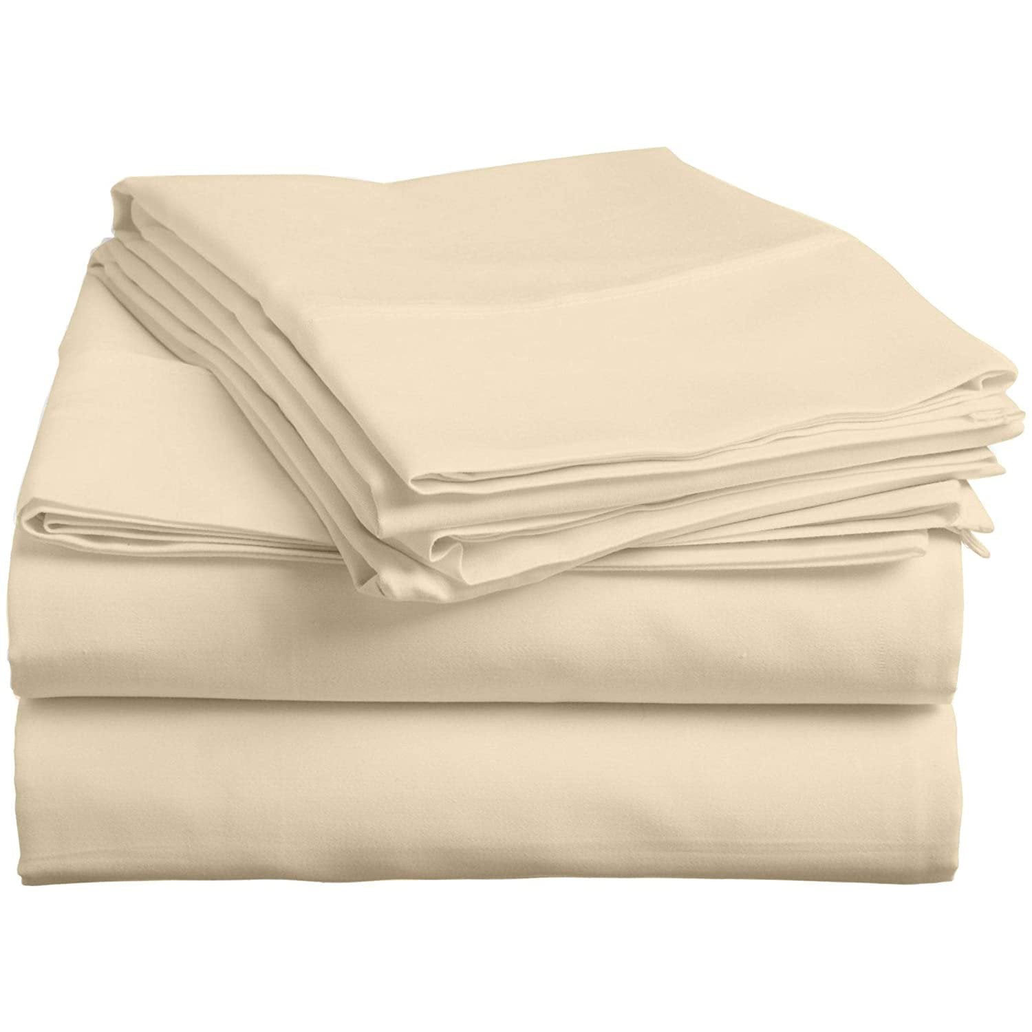 Bedding Series 600-Thread Count Egyptian Cotton Luxurious 4-PCs - Sheet Set, Fits Easily Fit upto 9-12" Inch Deep Pockets Solid Pattern ( Queen, Ivory/Cream )