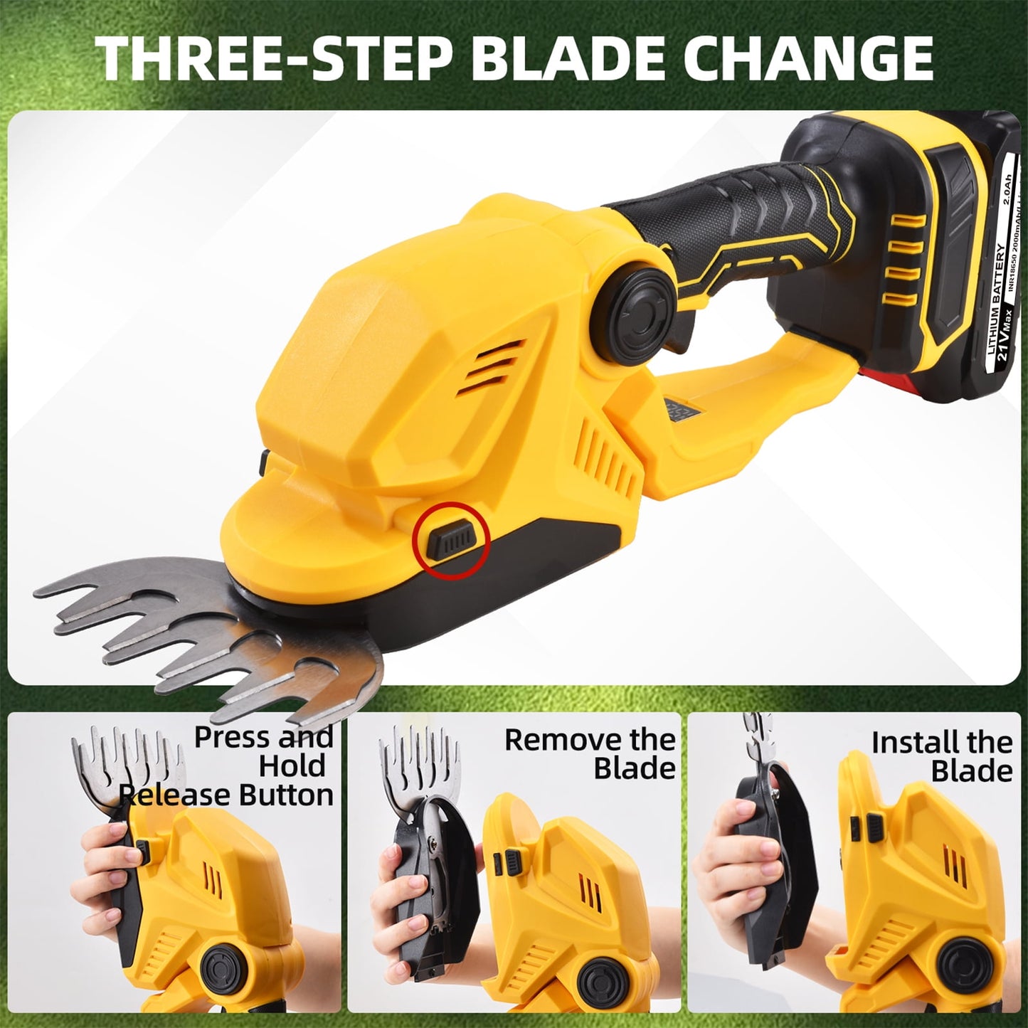 Cordless Hedge Trimmer, 2 in 1 Handheld Electric Grass Trimmer, 2x21V 2.0Ah Li-Ion Batteries and Charger for Shrubs Garden Lawn and Trimming