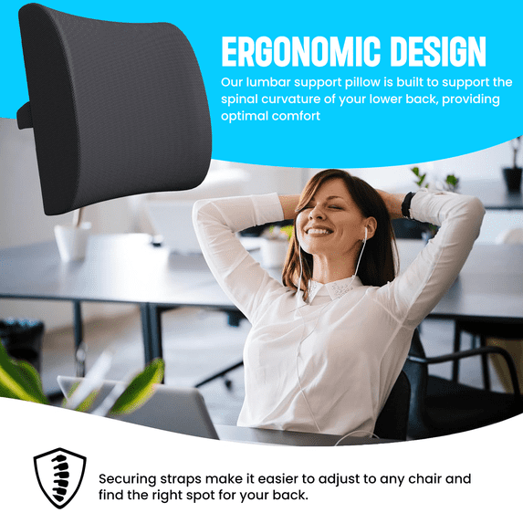 Strlinen Lumbar Support Pillow – Memory Foam Back Cushion for Office Chair, Car Seat & Posture Support