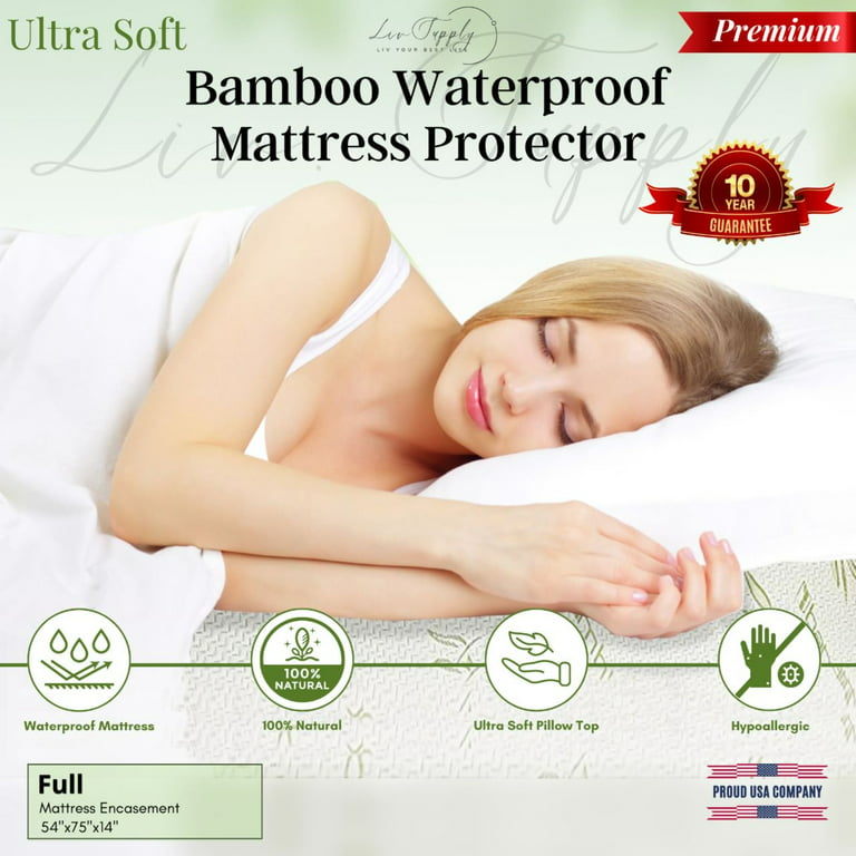 Liv Supply Bamboo Waterproof Bed Mattress Protector, Breathable Comfortable Hypoallergenic Ultra-Soft Cooling Pad Cover | Full