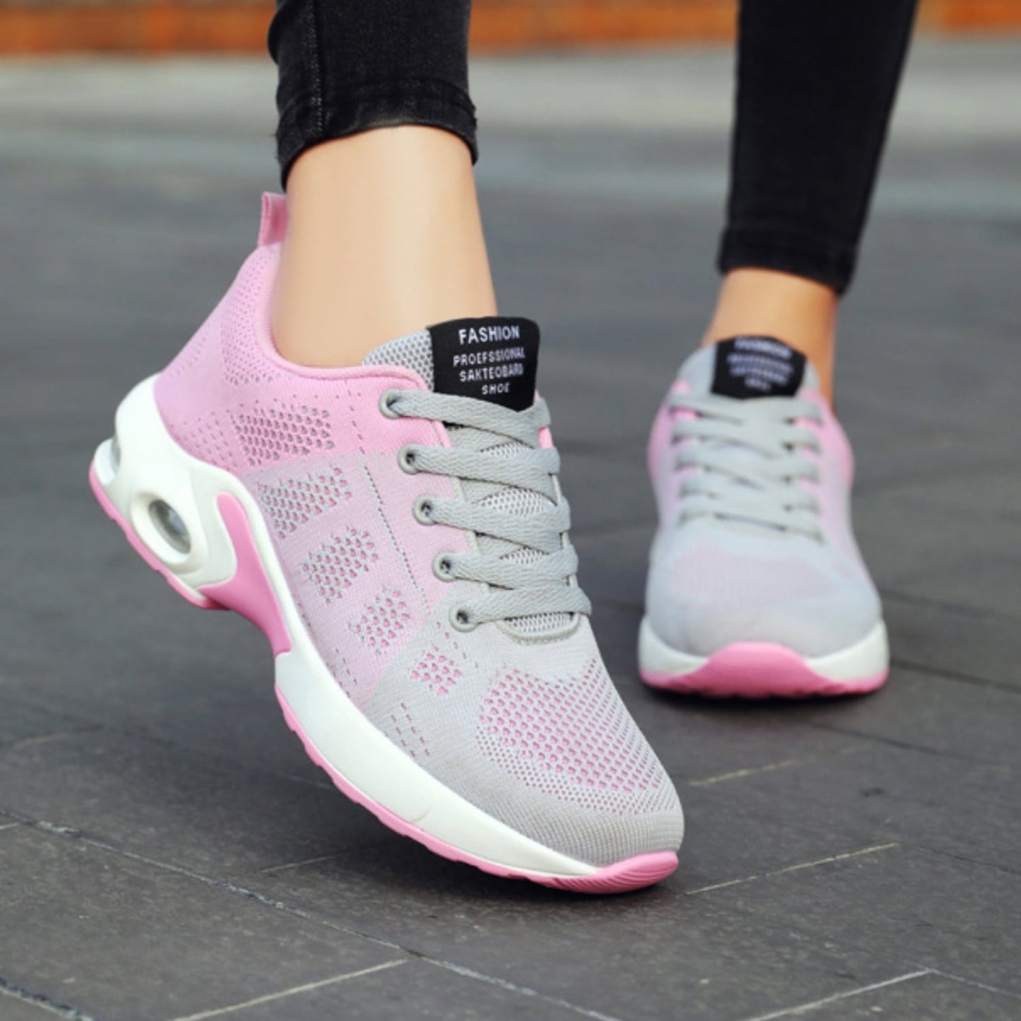 Elecsop Sneakers for Women, Fashion Air Cushion Mesh Lightweight Breathable Walking Running Shoes for Women, Grey Pink