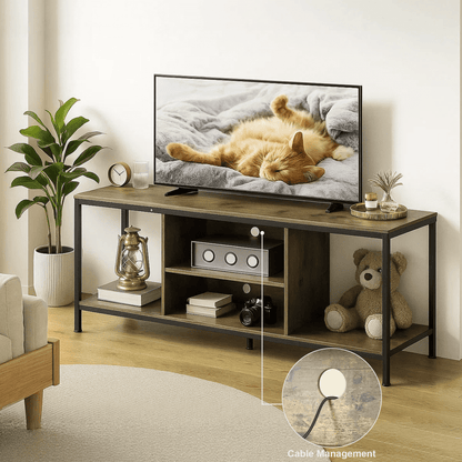 Dowellia Mid-Century Wooden TV Stand for TVs up to 60" with Open Storage Shelves and Metal Frame - Retro