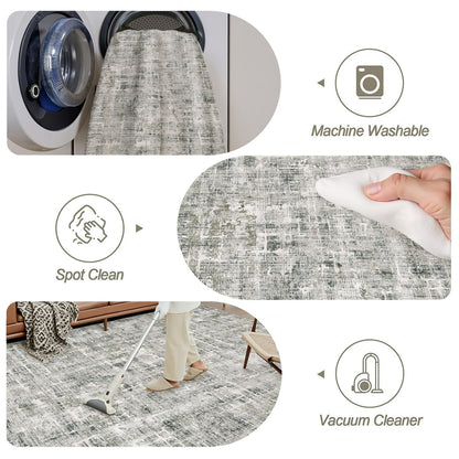 WIPONKEN 8x10 Area Rug for Living Room and Bedroom, Washable Modern Abstract Low-Pile Mat with Non-Slip Backing