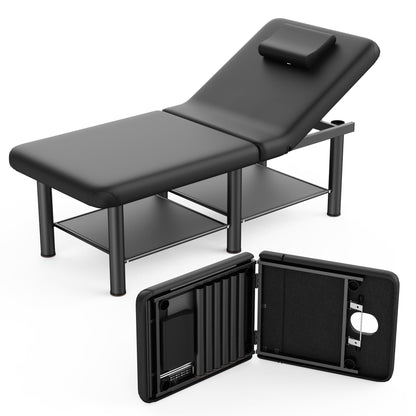 Stationary Massage Table, Holaki 80 Inch Long Heavy Duty Metal Frame Massage Bed with PU Leather, Modern Esthetician Bed for Physical Therapy Spa Tattoo Foot Massage, Black