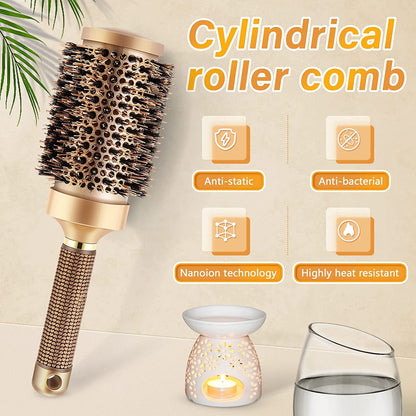 Boar Wet Bristle Round Hair Brush, Ceramic Ionic Salon Pro Comb Styling scalp Hairbrush Ideal for All Hair Types for Men and Women