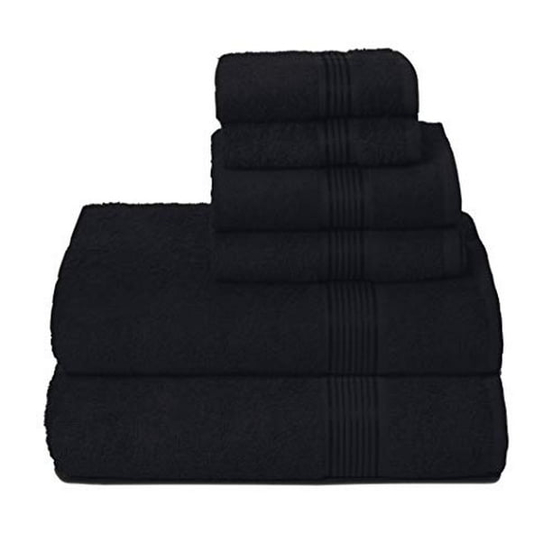 BELIZZI HOME Ultra Soft 6 Pack Cotton Towel Set, Contains 2 Bath Towels 28x55 inch, 2 Hand Towels 16x24 inch & 2 Wash Coths 12x12 inch, Ideal for Everyday use, Compact & Lightweight - Black
