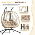 ELPOSUN Double Wicker Swing Egg Chair 2 Person Foldable Hanging Egg Chair with Stand, Porch Swing Loveseat for Patio, Balcony, Porch, Indoor，Outdoor, Beige