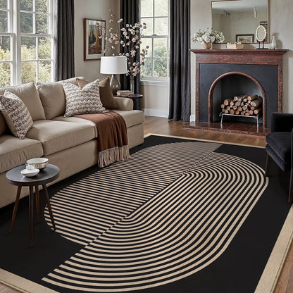 BERTHMEER 8'x10' Large Easy Jute Area Rugs for Living Room, Washable Outdoor Patio Rugs Indoor Outdoor Carpet for Farmhouse Neutral Geometric Non Slip Black Rugs for Bedroom Dining Room