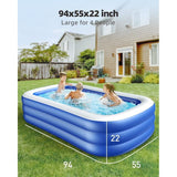Intera Inflatable Pool, Large Family Pool with Electric Air Pump, 94''x55''x22'' Blow Up Swimming Pool for Adult and Kids, Summer Backyard Garden Lounge Pool