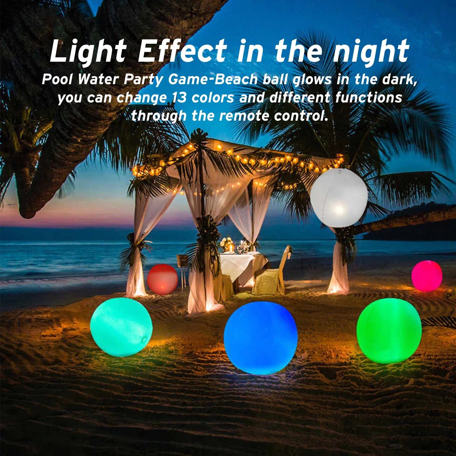 Beach Ball Glow 16'' LED Swimming Pool Toys 13 Colors Changing Inflatable Floating Light Up Ball with Remote Glow in The Dark Party Decorations Gift(1 PCS)