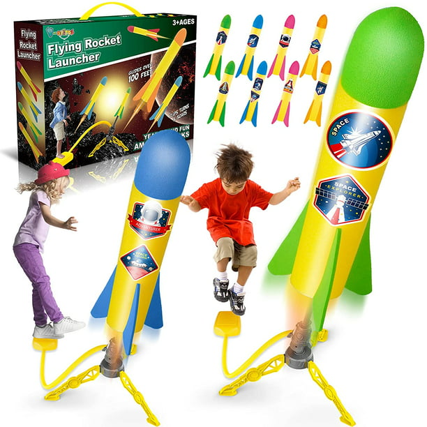 Terra Rocket Launch Toys for Kids Age of 3, 4, 5, 6, 7, 8 Year Old Boys & Girls, 2 Pack Stomp Launchers with 8 Colorful Foam Rockets, Top Outdoor Game, Ideal Christmas & Birthday Gift